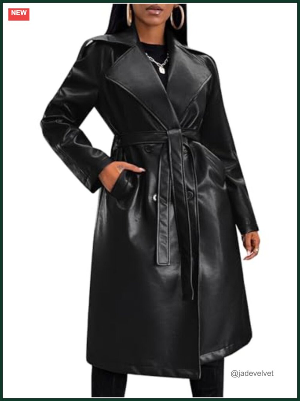 Faux Leather Trench Coat Women Long Loose Belted Motorcycle Jacket
